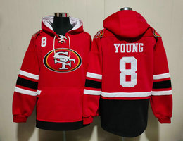 San Francisco 49ers #8 Steve Young Red All Stitched Hooded Sweatshirt