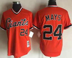San Francisco Giants #24 Willie Mays Orange Pullover Throwback Stitched MLB jerseys