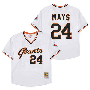 San Francisco Giants #24 Willie Mays White Throwback Authentic Stitched MLB Jersey