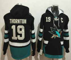 San Jose Sharks #19 Joe Thornton Black Authentic Stitched Hoodies Hockey