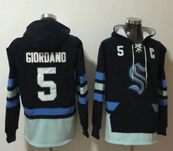 Seattle Kraken #5 Mark Giordano Navy All Stitched Hooded Sweatshirt
