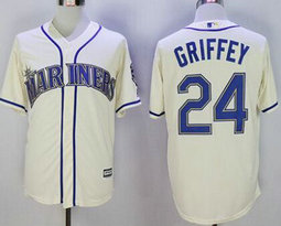 Seattle Mariners #24 Ken Griffey Cream With 2016 hall of fame Game Authentic Stitched MLB Jersey