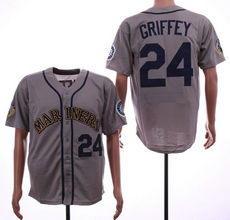 Seattle Mariners #24 Ken Griffey Grey Throwback Authentic Stitched MLB jersey