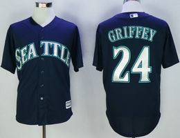 Seattle Mariners #24 Ken Griffey Navy Blue With 2016 hall of fame Game Authentic Stitched MLB Jersey