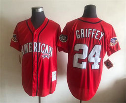 Seattle Mariners #24 Ken Griffey Red Throwback Stitched MLB Jersey