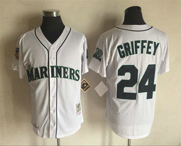 Seattle Mariners #24 Ken Griffey White Throwback Stitched MLB Jersey