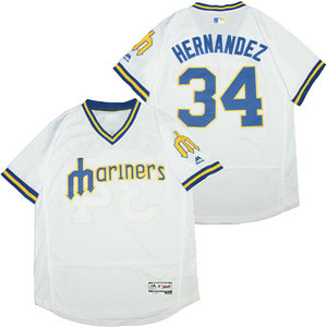 Seattle Mariners #34 Felix Hernandez White Pullover 1984 Throwback Authentic Stitched MLB Jersey