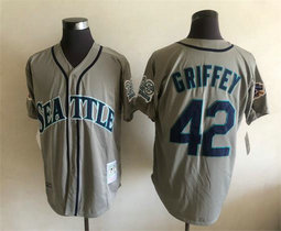 Seattle Mariners #42 Ken Griffey Grey Throwback Authentic Stitched MLB jersey