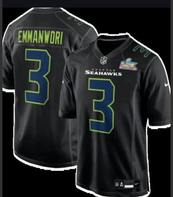 Seattle Seahawks #3 Nick Emmanwori Black fashion with the 2026 Super Bowl patch jersey