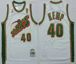 Seattle Sonics #40 Shawn Kemp 1995-96 White Authentic Stitched NBA jersey