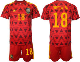 Spain #18 JORDI ALBA 2022 World Cup National Soccer Jersey