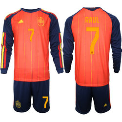 Spain #7 Raul long sleeve Home 2026 World Cup Soccer jersey