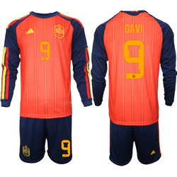 Spain #9 Gavi long sleeve Home 2026 World Cup Soccer jersey