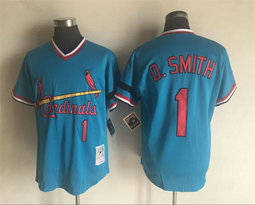 St.Louis Cardinals #1 Ozzie Smith Blue Pullover Throwback Authentic Stitched MLB jersey