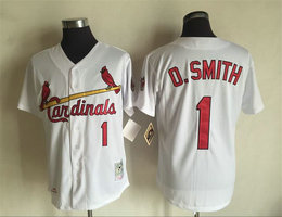 St.Louis Cardinals #1 Ozzie Smith White Throwback Authentic Stitched MLB jersey