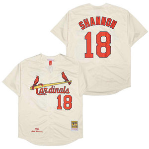 St.Louis Cardinals #18 Mike Shannon Gream 1964 Throwback Authentic Stitched MLB jersey
