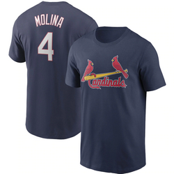 St.Louis Cardinals #4 Yadier Molina Navy Baseball Shirt