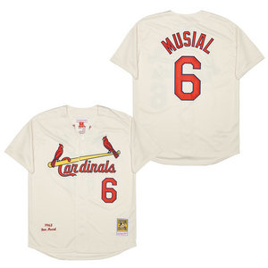 St.Louis Cardinals #6 Stan Musial Cream 1963 Throwback Authentic Stitched MLB Jersey