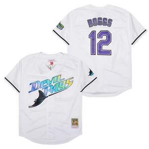 Tampa Bay Rays #12 Wade Boggs White Throwback Stitched Baseball Jersey