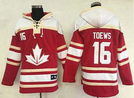 Team Canada #16 Jonathan Toews Red Sawyer Hooded Sweatshirt 2016 World Cup Stitched NHL Jersey