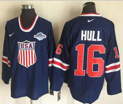 Team USA #16 Brett Hull Blue Stitched NHL Jersey