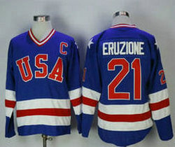 Team USA #21 Mike Eruzione Blue Hockey Jersey