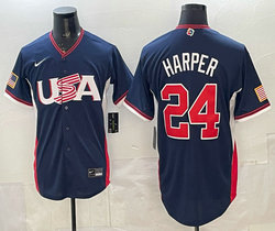 Team USA #24 Bryce Harper Navy 2026 World Baseball Classic Stadium Jersey