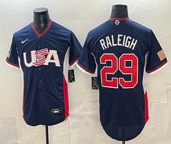 Team USA #29 Cal Raleigh Navy 2026 World Baseball Classic Stadium Jersey 1
