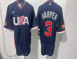 Team USA #3 Bryce Harper Navy 2026 World Baseball Classic Stadium Jersey