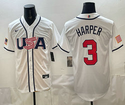 Team USA #3 Bryce Harper White 2026 World Baseball Classic Stadium Jersey