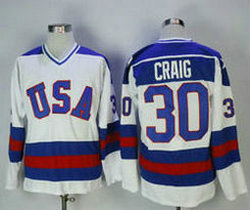 Team USA #30 Jim Craig White Hockey Jersey