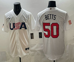 Team USA #50 Mookie Betts White 2026 World Baseball Classic Stadium Jersey