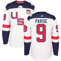 Team USA #9 Zach Parise White Home 2016 World Cup Authentic Stitched Hockey Jersey