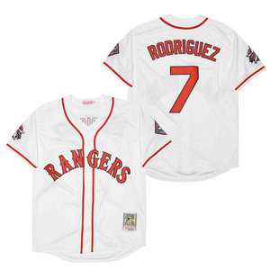 Texas Rangers #7 Ivan Rodriguez White Throwback Stitched MLB Jersey