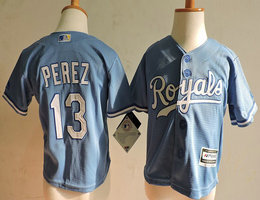 Toddler Kansas City Royals #13 Salvador Perez Blue New Majestic Authentic Stitched MLB Jersey