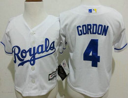 Toddler Kansas City Royals #4 Alex Gordon White New Majestic Authentic Stitched MLB Jersey