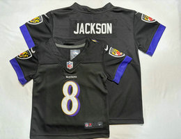 Toddler Nike Baltimore Ravens #8 Lamar Jackson Black Authentic stitched NFL jersey