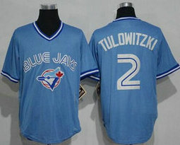 Toronto Blue Jays #2 Troy Tulowitzki Blue Pullover Throwback Authentic stitched MLB jersey
