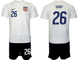 United States #26 SHORT White Home 2022 World Cup National Soccer Jersey