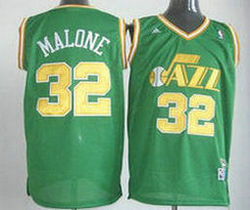 Utah Jazz #32 Karl Malone Throwback Green Authentic Stitched NBA jersey