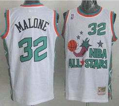 Utah Jazz #32 Karl Malone Throwback White 1996 All Star Authentic Stitched NBA jersey