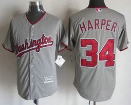 Washington Nationals #34 Bryce Harper Away Gray Game Authentic Stitched MLB Jersey