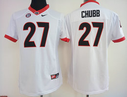 Women's Georgia Bulldogs #27 Nick Chubb White Authentic Stitched College Football Jersey