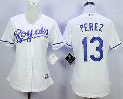 Women's Kansas City Royals #13 Salvador Perez White Authentic Stitched MLB Jersey