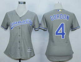 Women's Kansas City Royals #4 Alex Gordon Grey Authentic Stitched MLB Jersey