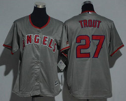 Women's Los Angeles Angels of Anaheim #27 Mike Trout Grey Authentic stitched MLB jersey