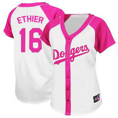 Women's Los Angeles Dodgers #16 Andre Ethier White Pink Authentic Stitched MLB Jersey