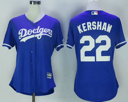 Women's Los Angeles Dodgers #22 Clayton Kershaw Blue New Majestic Authentic Stitched MLB Jersey
