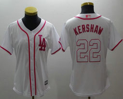 Women's Los Angeles Dodgers #22 Clayton Kershaw White Pink Authentic Stitched MLB Jersey