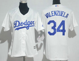 Women's Los Angeles Dodgers #34 Fernando Valenzuela White Authentic Stitched MLB Jersey